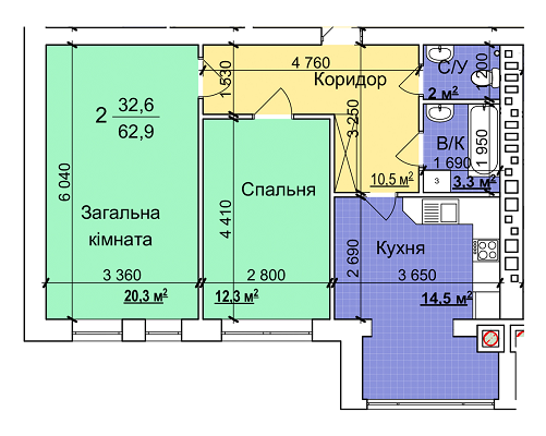 2-комнатная 60.5 м² в ЖК Семейный квартал от 12 500 грн/м², с. Требухов