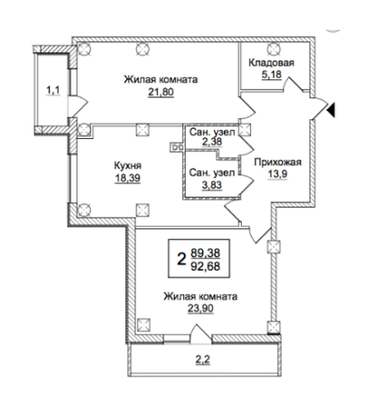 2-комнатная 92.68 м² в ЖК Слобожанский квартал от 14 050 грн/м², Харьков