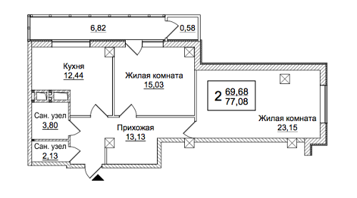 2-комнатная 77.08 м² в ЖК Слобожанский квартал от 14 650 грн/м², Харьков
