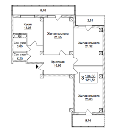 3-кімнатна 121.51 м² в ЖК Слобожанський квартал від 16 550 грн/м², Харків