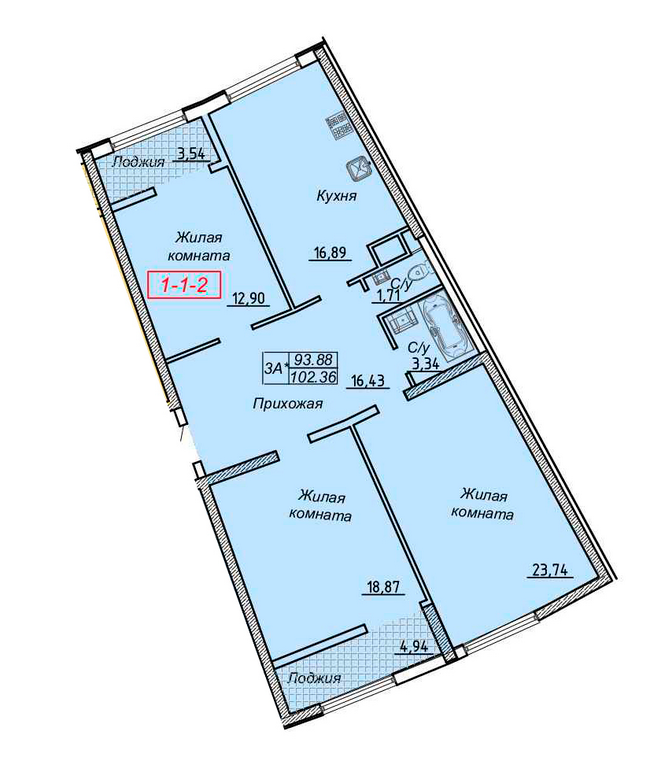 3-комнатная 102.36 м² в ЖК Двадцать седьмая жемчужина от застройщика, Одесса