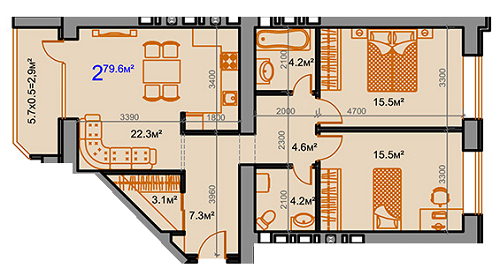 2-комнатная 79.6 м² в ЖК Сосновый от 13 330 грн/м², Николаев