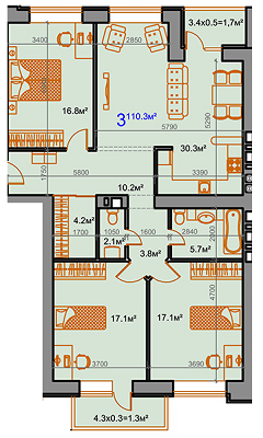 3-комнатная 110.3 м² в ЖК Сосновый от застройщика, Николаев