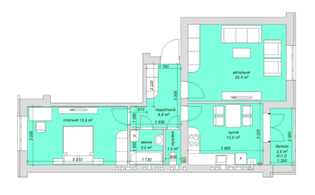 2-комнатная 64 м² в ЖК Софиевский пассаж от застройщика, с. Софиевская Борщаговка