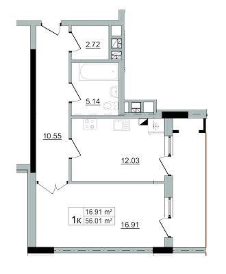 1-комнатная 56.01 м² в ЖК Старый Город от застройщика, Львов