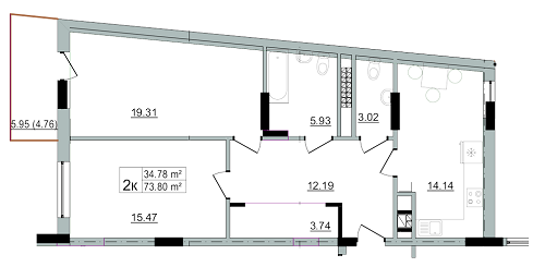 2-комнатная 73.8 м² в ЖК Старый Город от застройщика, Львов