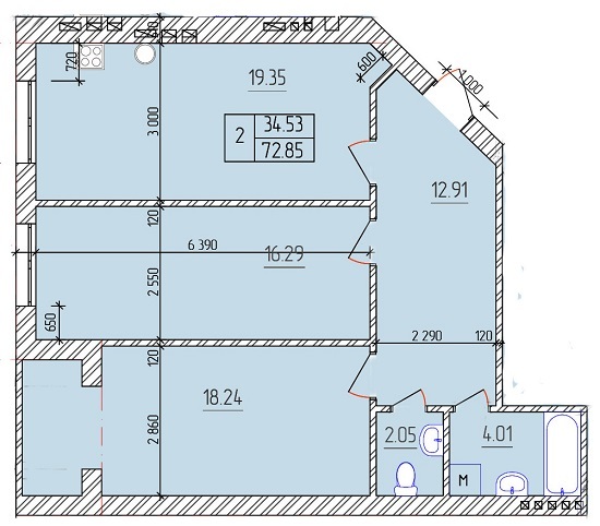 2-кімнатна 72.85 м² в ЖК Будинок №20 від 9 360 грн/м², м. Васильків
