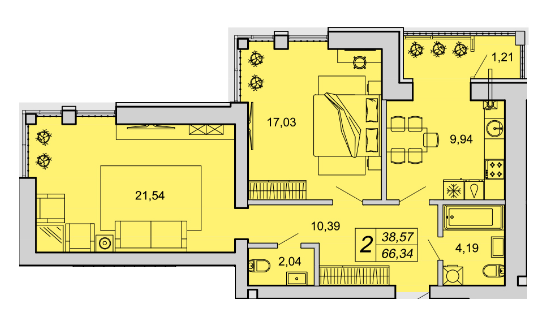 2-комнатная 66.34 м² в ЖК Супернова от застройщика, Луцк