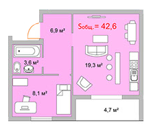 1-комнатная 42.6 м² в ЖК Теплый дом от застройщика, г. Ирпень