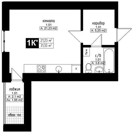 1-кімнатна 31.33 м² в ЖК Українка від забудовника, м. Українка