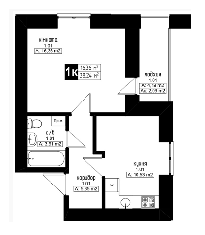 1-кімнатна 38.24 м² в ЖК Українка від забудовника, м. Українка