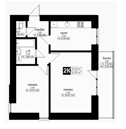 2-кімнатна 54.59 м² в ЖК Українка від забудовника, м. Українка