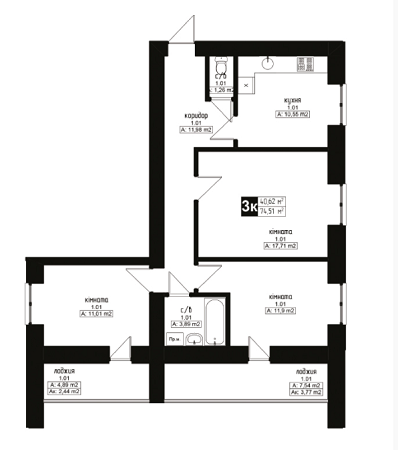 3-кімнатна 74.51 м² в ЖК Українка від забудовника, м. Українка