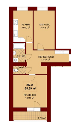 2-комнатная 65.39 м² в ЖК Урожайный от застройщика, Ивано-Франковск