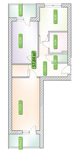 2-комнатная 57.84 м² в ЖК Уютный городок от застройщика, с. Иванковичи