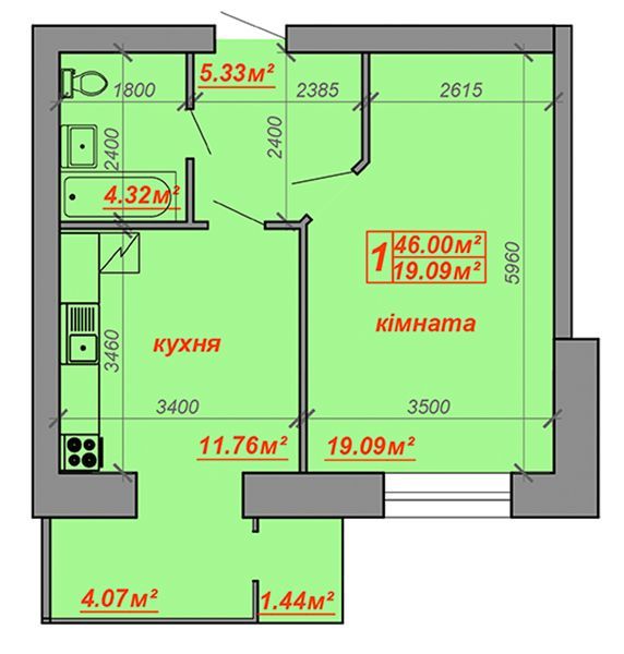 1-комнатная 46 м² в ЖК Затишний двір от застройщика, Луцк