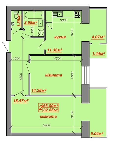 2-кімнатна 66 м² в ЖК Затишний двір від забудовника, Луцьк