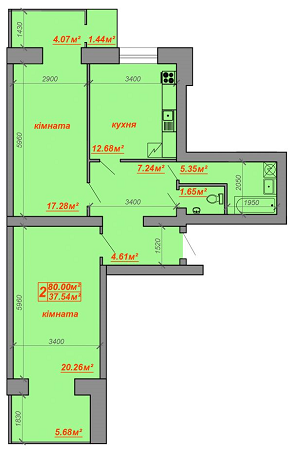 2-комнатная 80 м² в ЖК Затишний двір от застройщика, Луцк