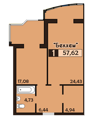 1-комнатная 57.62 м² в ЖК Фамилия от застройщика, Львов