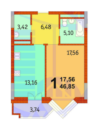 1-кімнатна 46.86 м² в ЖК Французький квартал від забудовника, Київ