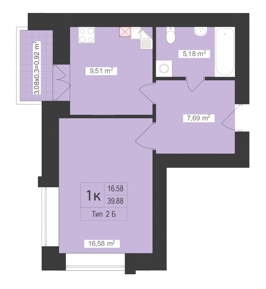 1-комнатная 39.88 м² в ЖК Центральный от 19 930 грн/м², г. Буча