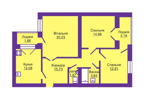 3-кімнатна 84.93 м² в ЖК Шевченківський гай від забудовника, с. Гаї-Шевченківські