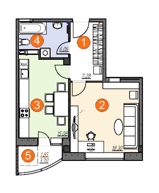 1-комнатная 48.57 м² в ЖК Шоколад от застройщика, г. Бровары