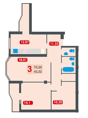 3-комнатная 75.29 м² в ЖК Эко-дом на Величковского от застройщика, Львов