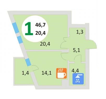 1-комнатная 46.7 м² в ЖК Эко-дом на Мечникова 2 от 28 130 грн/м², Львов