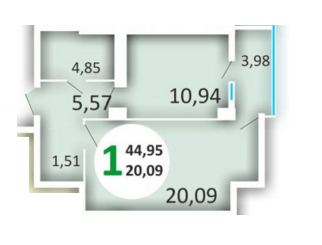 1-комнатная 44.95 м² в ЖК Эко-дом на ул. Орная от застройщика, Львов