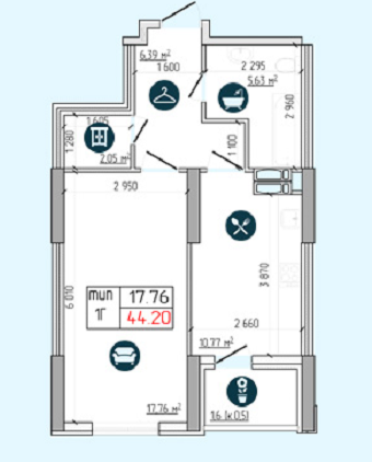 1-комнатная 44.2 м² в ЖК Южный квартал от 10 410 грн/м², Киев