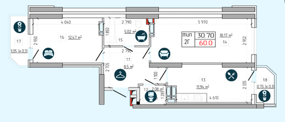 2-комнатная 60 м² в ЖК Южный квартал от 11 110 грн/м², Киев