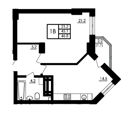 1-комнатная 46.8 м² в ЖК Янтарный от 13 980 грн/м², с. Иличанка