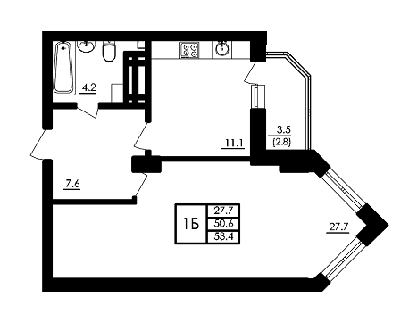 1-комнатная 53.4 м² в ЖК Янтарный от 13 980 грн/м², с. Иличанка