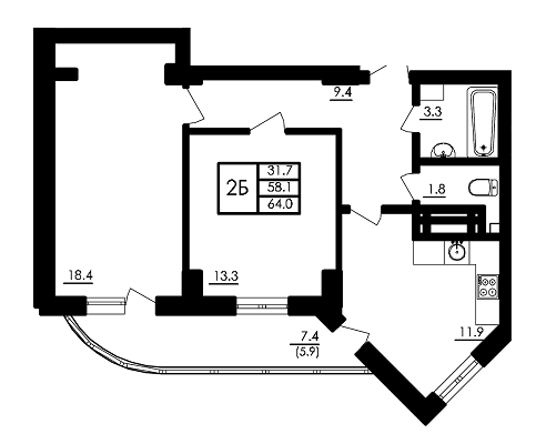 2-кімнатна 64 м² в ЖК Бурштиновий від 13 300 грн/м², с. Ілічанка