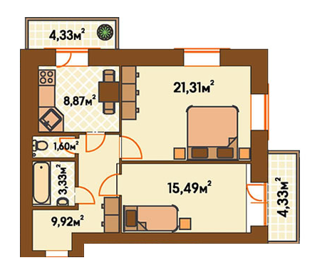 2-комнатная 65.29 м² в ЖК Янтарный от 18 800 грн/м², г. Ирпень