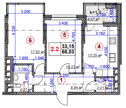 2-комнатная 66.03 м² в ЖК Ярославов Град от 58 190 грн/м², Киев