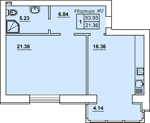 1-комнатная 53.93 м² в ЖК Almond Apartments от застройщика, с. Гатное