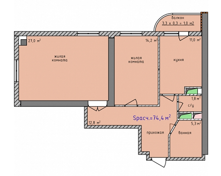 2-кімнатна 74.4 м² в ЖК Aqua Marine від 18 720 грн/м², Одеса