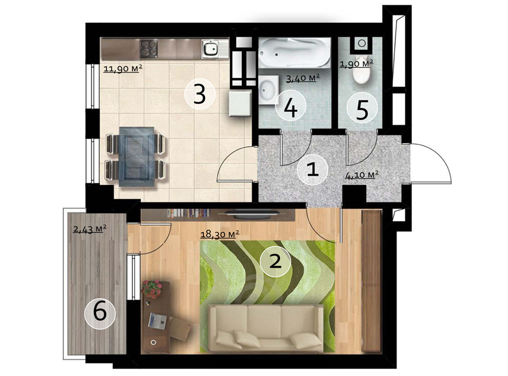 1-кімнатна 42.11 м² в ЖК Brooklyn від забудовника, Київ