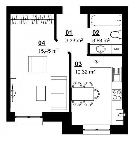 1-кімнатна 32.93 м² в ЖК Білий Шоколад.Center від 11 000 грн/м², с. Білогородка