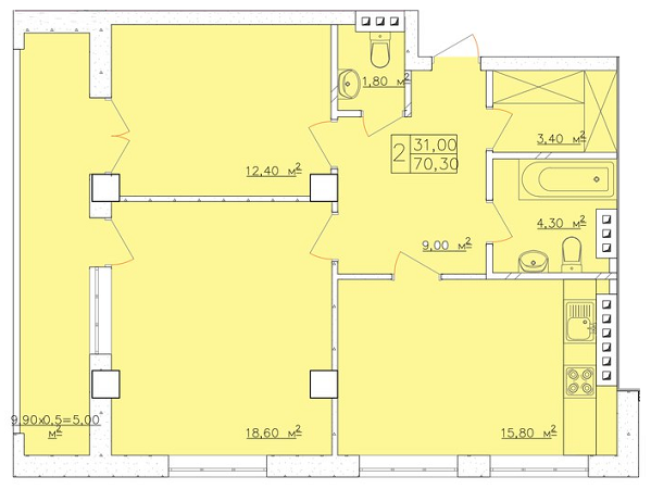 2-кімнатна 70.3 м² в ЖК Club Marine від 18 200 грн/м², Одеса