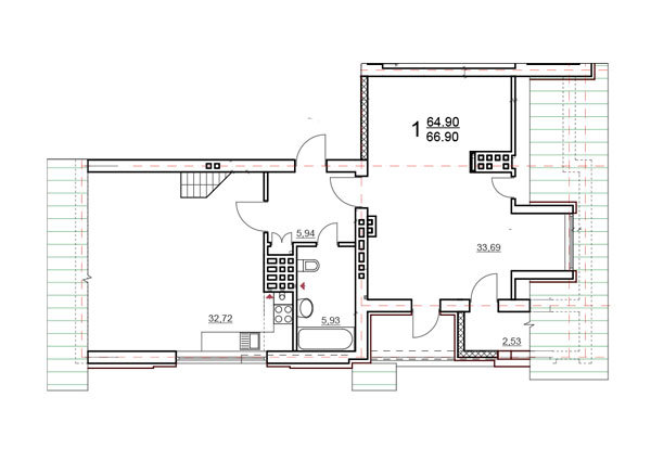 2-комнатная 66.9 м² в ЖК Comfort Club от 25 000 грн/м², Киев