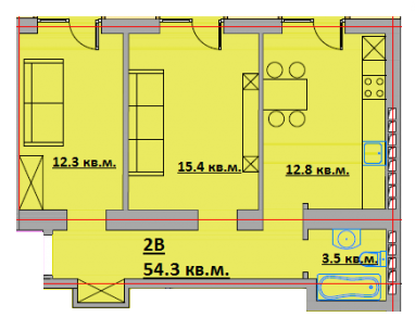 2-комнатная 54.3 м² в ЖК Вильямс Авеню от 24 850 грн/м², Киев