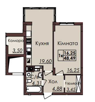 1-комнатная 48.49 м² в ЖК Globus Meridian от 23 000 грн/м², Львов