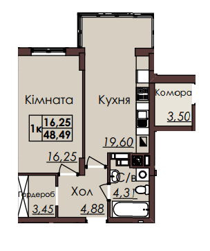 1-кімнатна 48.49 м² в ЖК Globus Meridian від забудовника, Львів