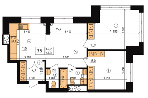 3-комнатная 66.2 м² в ЖК Henesi House от 17 580 грн/м², Киев