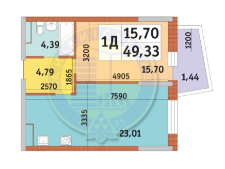 1-комнатная 49.33 м² в ЖК Mirax от 22 980 грн/м², Киев