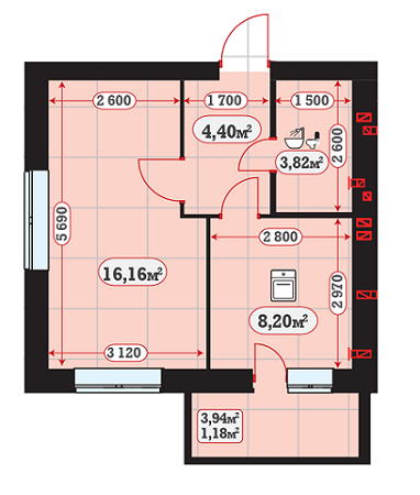 1-комнатная 33.76 м² в ЖК MunHausen от застройщика, г. Ирпень