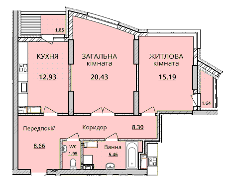 2-комнатная 74.47 м² в ЖК ObolonSky от застройщика, Киев